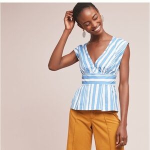 Tracy Reese x Anthropologie Light Blue and White Catamaran Striped Top Size Med